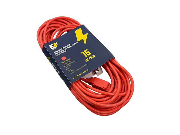 Extensión Eléctrica Naranja Con Clavija Estándar 15 M