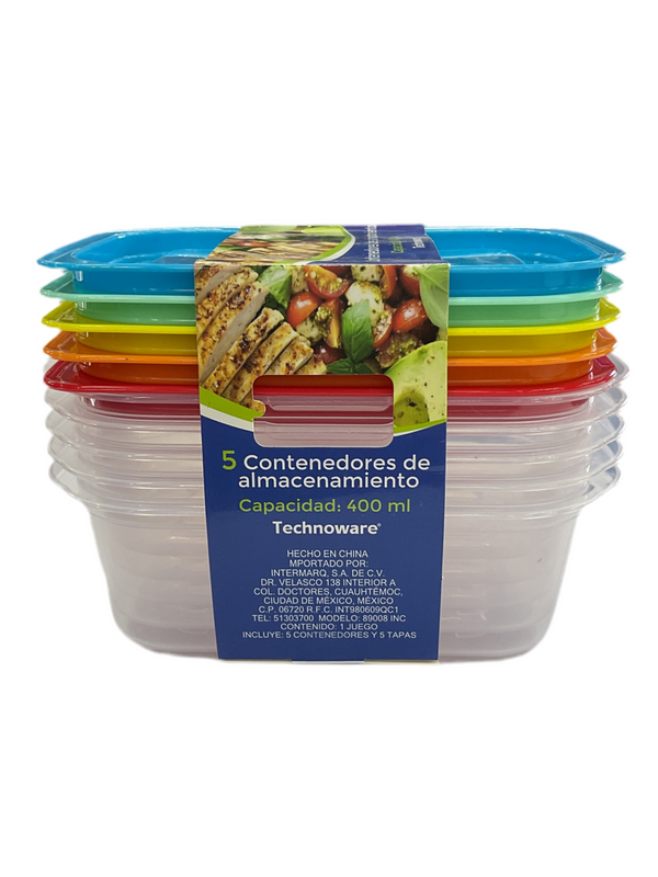 SET DE 5 CONTENEDORES DE 400 ML TECHNOWARE