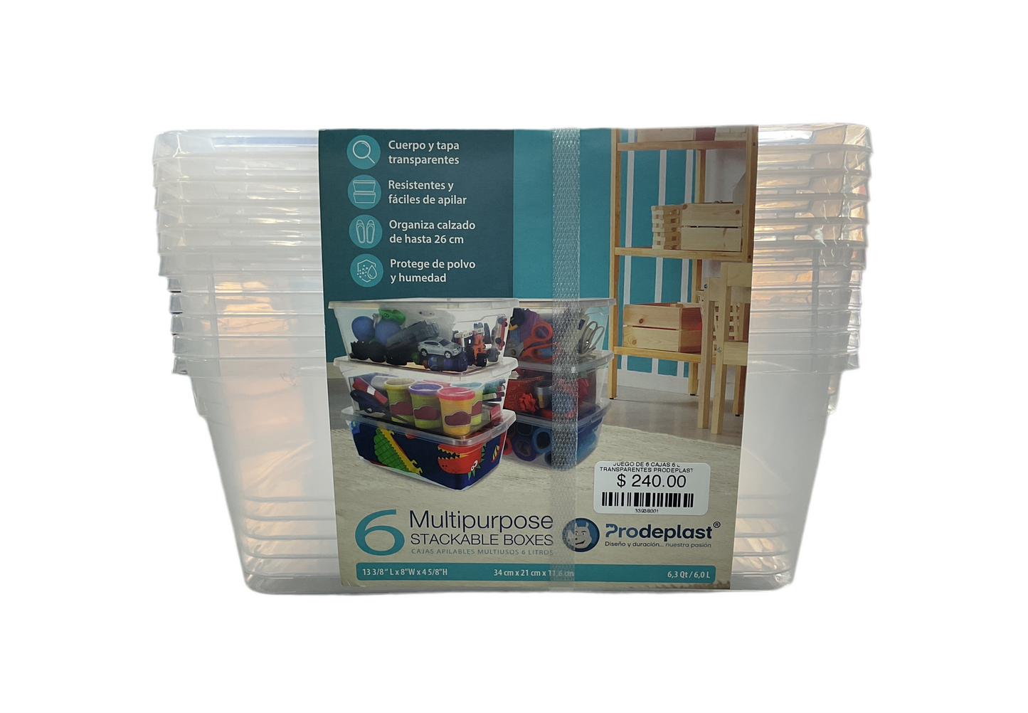 JUEGO DE 6 CAJAS 6 L TRANSPARENTES PRODEPLAST