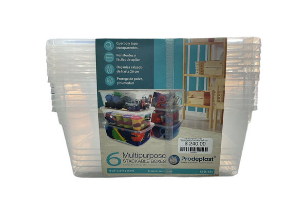 JUEGO DE 6 CAJAS 6 L TRANSPARENTES PRODEPLAST