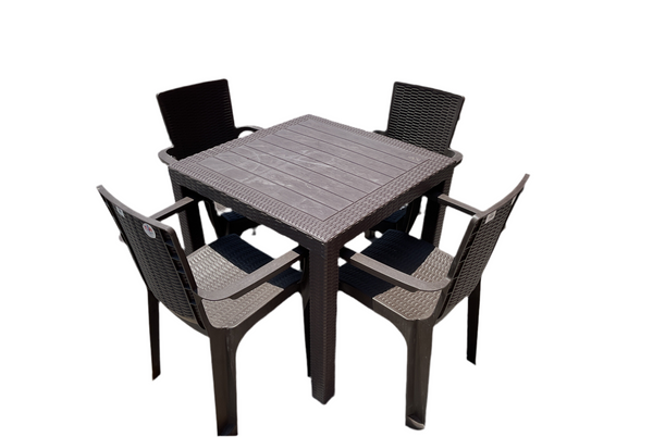 JUEGO DE MESA Y SILLAS RATTAN CHOCOLATE