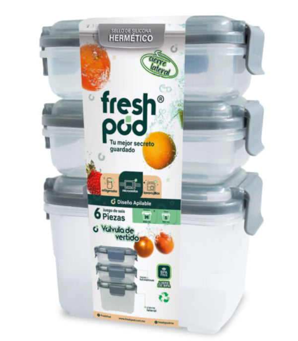 SET CONTENEDORES APILABLE 6 PCS SUPER SELLO Fresh Pod