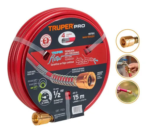MANGUERA SUPER REFORZADA 4 CAPAS TRUPER PRO 15 MTS