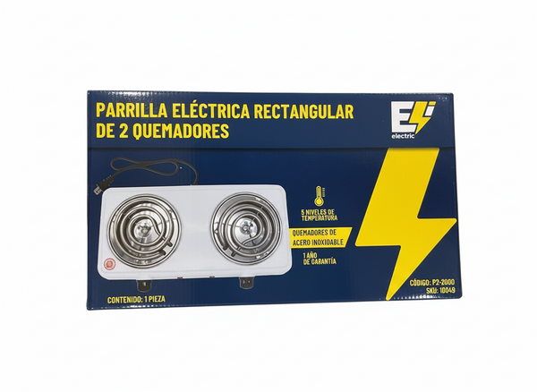 Parrilla Eléctrica Rectangular 2 Quemadores 2000W
