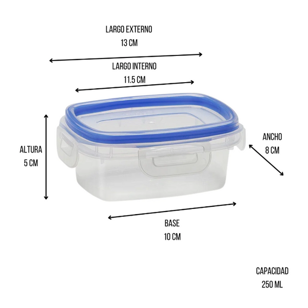 RECIPIENTE SUPER SELLO RECTANGULAR CUBASA 250 ML