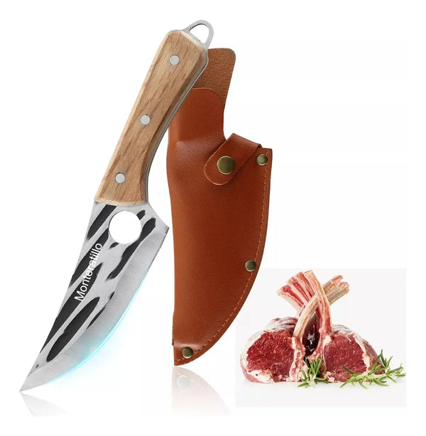 CUCHILLO FORJADO MONTERATILLO FUNDA DE CUERO