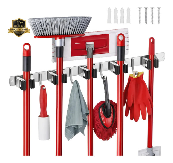 5 Colgadores Y 4 Ganchos Soporte Para Escoba Y Trapeador