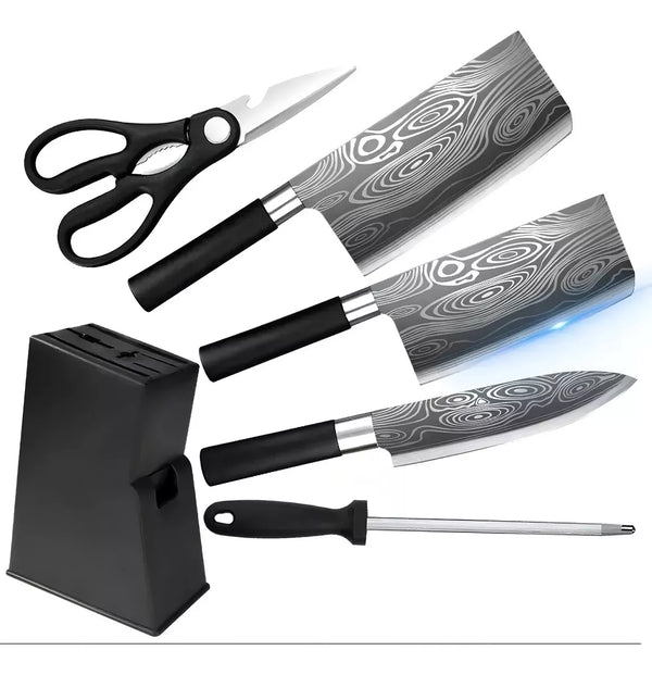 JUEGO DE CUCHILLOS 6 PZ CON BASE NEGRA