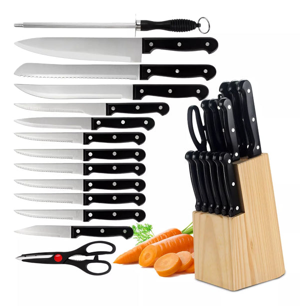 JUEGO DE CUCHILLOS 15 PZ CON BASE DE MADERA