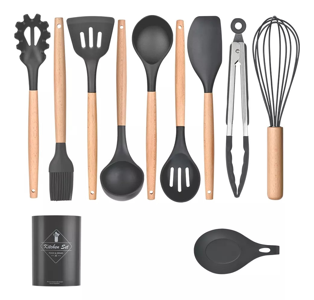JUEGO GRIS 12 UTENSILIOS COCINA SILICON