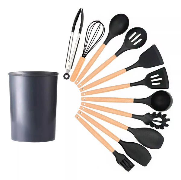 JUEGO NEGRO 12 UTENSILIOS COCINA SILICON
