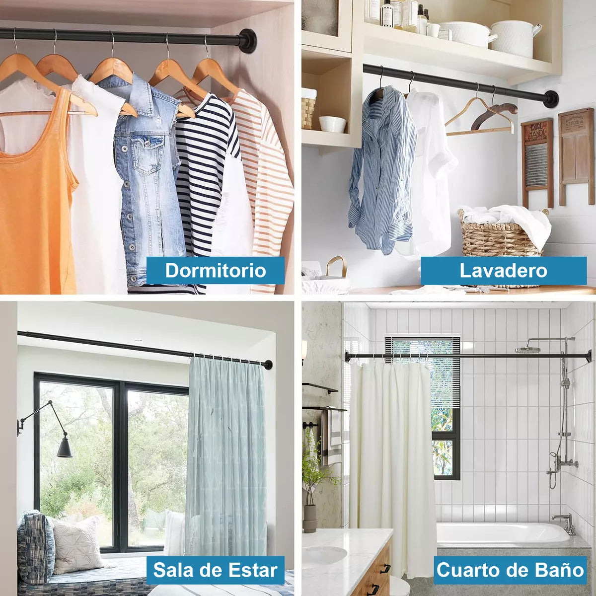 BASTON CORTINERO PARA BAÑO 110-200 CM