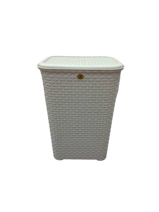 CESTO RATTAN CON TAPA BLANCO