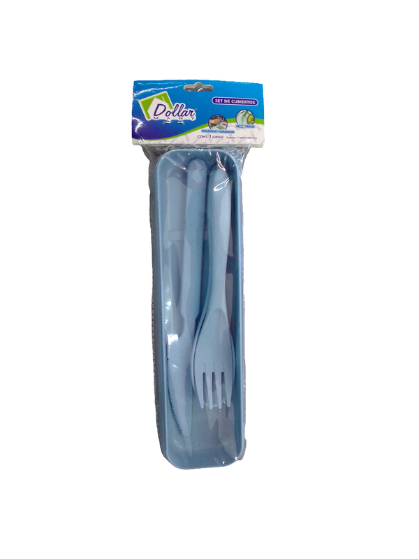 CUBIERTO DE PLASTICO SET 3 PZ Y PORTACUBIERTO