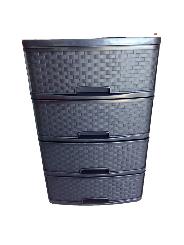 CAJONERA GRANDE NEGRA TIPO RATTAN 4 NIVELES PLASTYMET