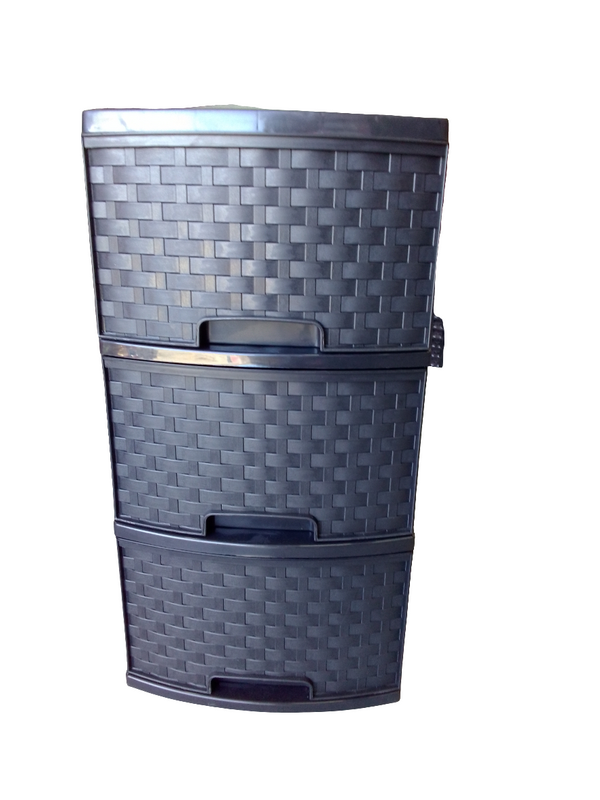 CAJONERA CHICA NEGRA TIPO RATTAN 3 NIVELES PLASTYMET